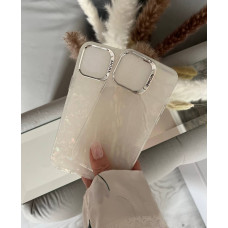 Перламутровий перлинний чохол на IPhone 13 pro max з срібним оботком More